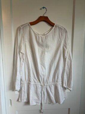 MICHAEL Michael Kors White Long-Sleeve Drawstring Swim Coverup - Small